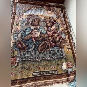 VINTAGE DEAD STOCK 💀 Boyds Bears & Friends Tapestry Blanket